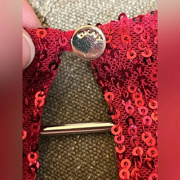 Sequin red short sleeve women’s shirt size Large DKNY brand. NNT - Picture 9 of 9